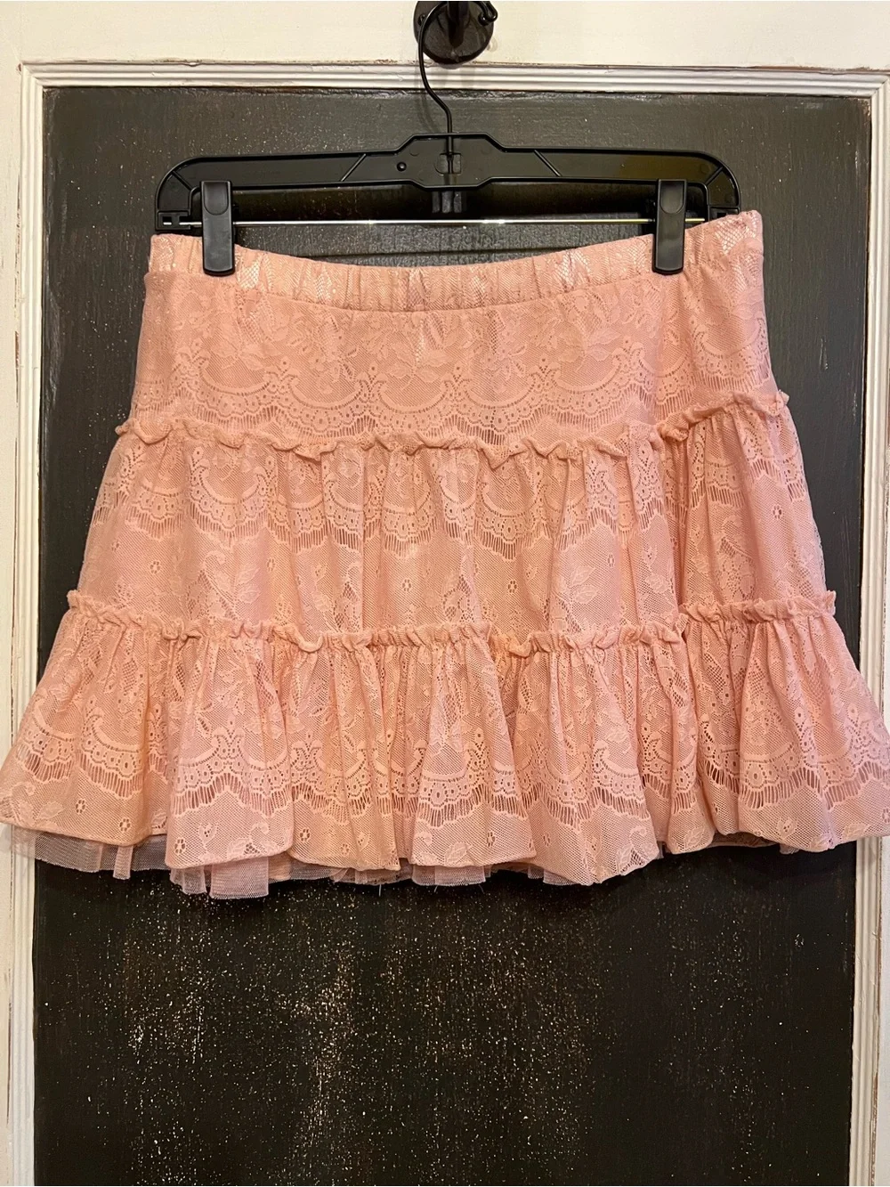 Vtg Candie's Pink Lace Tiered Ruffle Mini Skirt